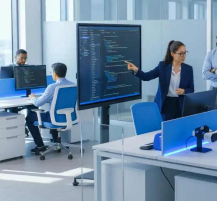 Abstract illustration of corporate software dashboards and analytics