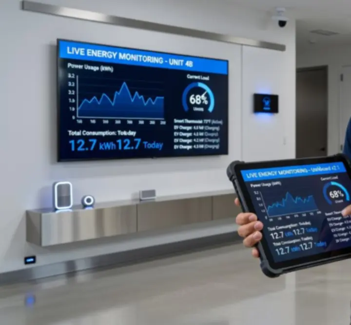 Smart home dashboard showing property energy and device status